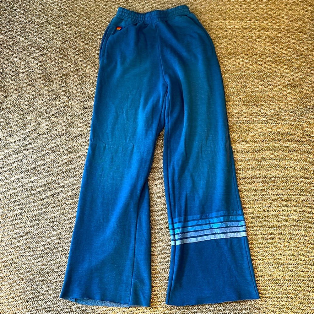 Aviator Nation Rugby Stitch wide leg pocket sweatpants- M - Faded Water